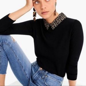 J Crew leopard collar black sweater XS